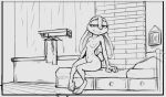  3_toes anthro bed bedroom_eyes black_and_white breasts disney female front_view full-length_portrait half-closed_eyes inside judy_hopps lagomorph long_ears looking_at_viewer mammal monochrome nipples nude on_bed portrait qrog rabbit seductive sitting sketch smile solo toes zootopia 