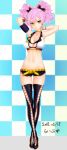  &gt;:) armband armpits arms_up bangs bare_shoulders belt black_footwear blush boots bow breasts checkered checkered_background choker cleavage collarbone crop_top cross-laced_footwear dated earrings full_body groin hair_between_eyes hair_bow heart heart-shaped_pupils heart_earrings high_heel_boots high_heels highres idolmaster idolmaster_cinderella_girls jewelry jougasaki_mika large_breasts looking_at_viewer navel peace_symbol pink_hair runasion short_shorts shorts sidelocks sleeveless smile solo stomach symbol-shaped_pupils thigh_boots thighhighs twintails v-shaped_eyebrows wrist_cuffs yellow_choker yellow_eyes 