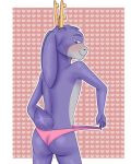 2017 anthro antlers bedfellows blush butt clothed clothing damian5320 digital_media_(artwork) fatigue fur horn jackalope lagomorph looking_back male mammal multicolored_fur panties rabbit simple_background solo underwear 