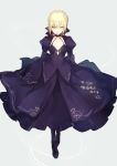  artoria_pendragon_(all) blonde_hair braid breasts choker commentary_request dress fate/stay_night fate_(series) french_braid full_body gothic_lolita juliet_sleeves korean korean_commentary lolita_fashion long_dress long_sleeves looking_at_viewer lpip puffy_sleeves purple_dress saber_alter short_hair sleeves_past_wrists small_breasts solo standing wide_sleeves yellow_eyes 