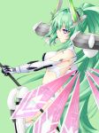  ass bangs bare_shoulders breasts butt_crack choujigen_game_neptune closed_mouth detached_wings elbow_gloves eyebrows eyebrows_visible_through_hair gloves green_hair green_heart grey_background hair_between_eyes hair_intakes headgear high_ponytail holding holding_spear holding_weapon joney large_breasts long_hair multiple_wings neptune_(series) pink_wings polearm power_symbol purple_eyes see-through simple_background smile solo spear symbol-shaped_pupils thighhighs very_long_hair weapon white_gloves white_legwear wings 