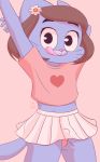  anthro blue_fur bulge cartoon_network cat clothed clothing crossdressing cub feline fur gumball_watterson hair long_hair male mammal panties pink_nose simple_background skirt solo the_amazing_world_of_gumball therita3k tongue tongue_out underwear whiskers young 