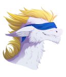  2018 alpha_channel blindfold blonde_hair digital_media_(artwork) dragon fur furred_dragon hair icelectricspyro simple_background smile solo teeth transparent_background white_fur 