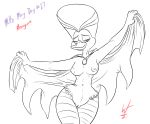  2018 absurd_res anthro avian bird breasts cape clothing duck female hi_res looking_at_viewer monochrome morgana_mccawber mostly_nude navel nipples non-mammal_breasts portrait pussy simple_background smile solo spread_arms three-quarter_portrait wastedtimeee wide_hips 
