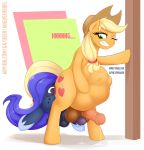  2018 animal_genitalia animal_penis applejack_(mlp) augustbebel balls blonde_hair crossgender cutie_mark dickgirl digital_media_(artwork) duo earth_pony equine equine_penis friendship_is_magic green_eyes hair hat horse intersex long_hair mammal my_little_pony one_eye_closed penis pony precum princess_luna_(mlp) vore 