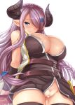  akino_hamo areola_slip areolae belt black_legwear blue_eyes blush bottomless braid breasts censored closed_mouth commentary_request draph eyebrows_visible_through_hair granblue_fantasy hair_ornament hair_over_one_eye heart heart_censor highres horns large_breasts long_hair looking_at_viewer narmaya_(granblue_fantasy) pointy_ears purple_eyes pussy shiny shiny_skin simple_background single_braid smile solo standing thighhighs very_long_hair white_background 