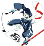  black_hair blue_hair brush highres houhou_(pixiv4771938) kitagawa_yuusuke male_focus paper persona persona_5 solo sword weapon 