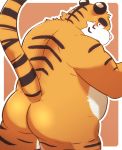  2017 96k-k anthro barazoku blush butt cold_sweat feline kemono male mammal nude obese overweight pink_nose rear_view simple_background solo standing tiger 