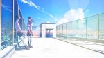  2girls black_hair bow building clouds kneehighs original rooftop seifuku shinobu_(kobanatu) short_hair skirt sky 