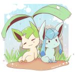  2017 ambiguous_gender azuma_minatsu eeveelution glaceon grass leafeon nintendo pok&eacute;mon pok&eacute;mon_(species) raining video_games 