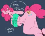  2015 anthro anthrofied bottomless breasts clothed clothing digital_media_(artwork) earth_pony english_text equine female friendship_is_magic horse mammal my_little_pony navel panties panties_around_one_leg pinkie_pie_(mlp) pony solo somescrub text under_boob underwear underwear_around_one_leg 