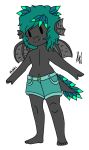  alpha_channel anthro clothed clothing cute_fangs dragon green_hair grey_scales hair hybrid male marine navel scales simple_background solo topless wings 