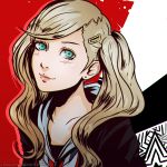  aqua_eyes blonde_hair collarbone earrings hair_ornament jewelry koyorin long_hair looking_at_viewer persona persona_5 smile solo takamaki_anne twintails upper_body 