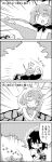  4koma :d antennae bangs black_hair butterfly_wings camera cape comic commentary_request desk_lamp emphasis_lines eternity_larva eyebrows_visible_through_hair greyscale hair_ribbon hat highres himekaidou_hatate holding holding_camera lamp monochrome one_eye_closed open_mouth pom_pom_(clothes) ribbon scarf shameimaru_aya shirt short_hair short_sleeves smile stool sweat tani_takeshi tokin_hat touhou translation_request tree twintails wings wriggle_nightbug yukkuri_shiteitte_ne 