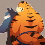  2016 96k-k barazoku blush canine clothing duo feline from_behind_(disambiguation) implied_anal_penetration jockstrap kemono male male/male mammal obese overweight simple_background tiger underwear wolf 