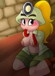  alternate_species breasts clothed clothing detailed_background female goomba goombella humanoid humanoidized jacket mario_bros mining_helmet nintendo nipples not_furry paper_mario pink_areola pink_nipples rosy_cheeks shorts solo video_games yoshimister 