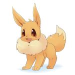  3_toes all_fours ambiguous_gender blush brown_fur canid canine dipstick_tail eevee feral fluffy fluffy_tail fur happy kesu_pu long_ears looking_at_viewer mammal multicolored_tail nintendo open_mouth pok&eacute;mon pok&eacute;mon_(species) simple_background solo toes tongue video_games white_background white_fur 