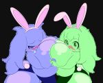  anthro big_breasts breast_squish breasts bunny_costume cave_story clothing costume female female/female hi_res huge_breasts hyper hyper_breasts k--10 lagomorph mammal mimiga open_mouth simple_background sue_sakamoto toroko video_games 