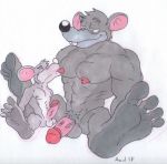  2019 abs anthro azul_(artist) balls biceps biped breastfeeding erection feet fur humanoid_penis hyper hyper_penis male mammal mouse muscular muscular_male nipples nude penis rodent sex simple_background toes white_background 