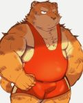 2017 96k-k akimbo barazoku bulge feline kemono male mammal muscular obese overweight simple_background solo tiger white_background wrestling_singlet 