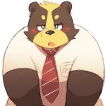  2016 96k-k barazoku bear blush clothing kemono male mammal necktie obese overweight simple_background solo uniform white_background 