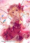  :d ascot bangs blonde_hair bow crystal eyebrows_visible_through_hair flandre_scarlet flower frilled_skirt frills hair_between_eyes hat hat_bow head_tilt kure~pu looking_at_viewer mob_cap one_side_up open_mouth petals pink_flower pink_hat puffy_short_sleeves puffy_sleeves red_bow red_eyes red_skirt red_vest shirt short_sleeves skirt skirt_set smile solo touhou vest white_shirt wings wrist_cuffs yellow_neckwear 