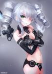  black_sister blush breasts drill_hair elbow_gloves gloves green_eyes heart long_hair looking_at_viewer navel neptune_(series) one_eye_closed small_breasts solo suterisu symbol-shaped_pupils twin_drills uni_(choujigen_game_neptune) white_hair 