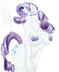  2018 absurd_res anthro areola breasts cutie_mark english_text equine eyelashes eyeshadow female friendship_is_magic frist44 hair hi_res horn long_hair looking_at_viewer makeup mammal my_little_pony nipples one_eye_closed rarity_(mlp) simple_background solo text unicorn white_background 