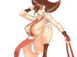  artist_request breasts brown_eyes brown_hair king_of_fighters leg_lift mai_shiranui nipples panties shiranui_mai simple_background snk underwear 