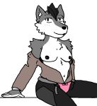  2018 alpha_channel anthro ava_(character) black_hair blush breasts canine clothed clothing dog female fur grey_fur hair hi_res husky looking_at_viewer lordneox mammal multicolored_fur navel nipples partially_clothed solo two_tone_fur white_fur 