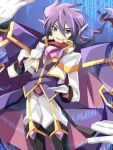  black_footwear blue_background boots bow cape commentary_request cup gloves holding holding_cup holding_plate long_sleeves looking_at_viewer male_focus open_mouth pants plate purple purple_cape purple_coat purple_eyes purple_hair red_bow rento_(rukeai) saikyou_ginga_ultimate_zero_~battle_spirits~ smile solo spiked_hair teacup white_gloves white_pants zero_the_flash 