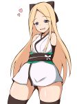  :d abigail_williams_(fate/grand_order) absurdres arms_behind_back ass_visible_through_thighs bangs bare_shoulders black_bow black_legwear black_panties blonde_hair blue_eyes blush bow breasts commentary_request cosplay cowboy_shot eyebrows_visible_through_hair fate/grand_order fate_(series) forehead hair_bow head_tilt highres japanese_clothes kimono koha-ace long_hair looking_at_viewer medium_breasts mitchi obi okita_souji_(fate) okita_souji_(fate)_(all) okita_souji_(fate)_(cosplay) open_mouth panties parted_bangs sash shiny shiny_skin short_kimono simple_background skindentation sleeveless sleeveless_kimono smile solo thighhighs underwear very_long_hair white_background white_kimono 