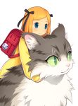  ambiguous_gender backpack blade_strangers blue_eyes blush bow cat close-up clothed clothing cute detailed emiko feline female feral fur green_eyes hair human mammal norsk_skogkatt official_art portrait sayonara_umihara_kawase shirt simple_background unknown_artist video_games white_background young 