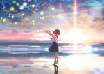  barefoot brown_hair clouds original reflection seifuku short_hair skirt sky water wogura 