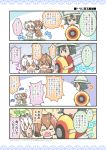  4koma balloon bird_scarer black_eyes black_hair brown_eyes brown_hair comic commentary crying eurasian_eagle_owl_(kemono_friends) hat highres kaban_(kemono_friends) kemono_friends kurororo_rororo multiple_girls northern_white-faced_owl_(kemono_friends) scared translated white_hair 