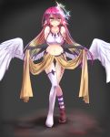  angel_wings breasts commentary_request crop_top cross evil_grin evil_smile feathered_wings gloves gradient_hair grin halo highres jibril_(no_game_no_life) kiryu264 large_breasts long_hair low_wings magic_circle midriff mismatched_legwear multicolored_hair navel no_game_no_life pink_hair shoes single_shoe smile solo standing symbol-shaped_pupils tattoo very_long_hair white_wings wing_ears wings yellow_eyes 