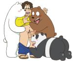  anthro assisted_exposure balls bear butt cartoon_network erection foursome grabbing_from_behind grizzly_(wbb) grizzly_bear group group_sex human human_on_anthro humanoid_penis ice_bear interspecies male male/male mammal panda panda_(wbb) penis polar_bear purico sex we_bare_bears 