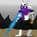  3_fingers armor asriel_dreemurr asriel_dreemurr_(god_form) barefoot belt black_sclera boss_monster cape caprine clothing crossover gauntlets gloves goat hybrid legacy_of_kain lyle--gelbfur mammal mountain pauldron raziel scarf soul_reaver spectral_sword undertale vampire video_games 