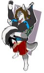  2016 4_toes 69_position absurd_res anthro anthro_on_anthro anus black_hair blue_markings brown_hair canine carrying clitoris clothed clothing countershading cunnilingus digital_media_(artwork) duo erection faint female fur gloves_(marking) green_eyes green_markings grey_fur hair hi_res high-angle_view humanoid_penis licking male male/female mammal markings multicolored_fur nude open_mouth oral penis penis_lick pussy sex shorts simple_background socks_(marking) standing tattoo toes tongue tongue_out topless upside_down vaginal white_background white_countershading 