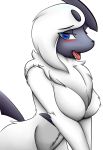 absol blush breasts canine female fur hark_~torchiclover~ hi_res infinitedge2u looking_at_viewer mammal nintendo open_mouth pok&eacute;mon pok&eacute;mon_(species) simple_background smile solo video_games white_fur 