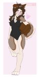  2018 4_toes anthro breasts brown_hair canine clothed clothing digital_media_(artwork) digitigrade dog female hair mammal pink_nose simple_background smile solo swimsuit toes white_background wolflady 
