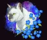  2017 cat digital_media_(artwork) feline flower fur green_eyes headshot_portrait inkrend mammal one_eye_closed plant portrait whiskers white_fur 