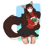  2016 anthro brown_hair clothed clothing dickgirl digital_media_(artwork) erection faint feline fur hair hi_res humanoid_penis intersex long_hair mammal penis school_uniform sex_toy smile solo standing uniform 