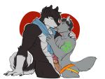  2016 absurd_res anthro anthro_on_anthro black_fur black_hair black_nose blue_eyes canine clothing digital_media_(artwork) dog duo erection eyes_closed faint frottage fur grey_fur hair hi_res humanoid_penis jockstrap kissing male male/male mammal mostly_nude multicolored_fur muscular muscular_male nude penis sex short_hair side_view simple_background tattoo towel two_tone_fur underwear vein white_fur 