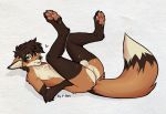  2018 anthro anus balls butt canine digital_media_(artwork) f-r95 fox fur hair hi_res looking_at_viewer lying male mammal nipples nude presenting presenting_hindquarters simple_background smile solo 