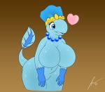  &lt;3 anthro anthrofied big_breasts blue_eyes breasts brown_background driblee female huge_breasts jouigidragon kirby_(series) navel nintendo simple_background solo video_games 