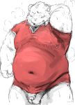  2014 barazoku bear blush clothed clothing flaccid hand_behind_head humanoid_penis kemono kotobuki male mammal muscular obese overweight partially_clothed penis polar_bear simple_background sketch solo steam sweat white_background 
