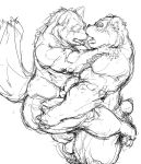  2015 anal anal_penetration barazoku bear black_and_white canine cum cum_in_ass cum_inside kemono kissing kotobuki lifting male mammal monochrome muscular obese overweight penetration simple_background sketch solo spit_bridge standing tears vein white_background wolf 