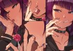 candy cellphone choker collarbone commentary_request cum cum_licking erere facial finger_licking food idolmaster idolmaster_shiny_colors licking licking_hand lollipop nail_polish phone purple_eyes purple_hair purple_nails saliva smartphone tanaka_mamimi tongue tongue_out 