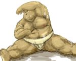  2015 barazoku bear clothed clothing exercise grizzly_bear kemono kotobuki male mammal muscular obese overweight partially_clothed simple_background sitting solo steam sweat underwear white_background 